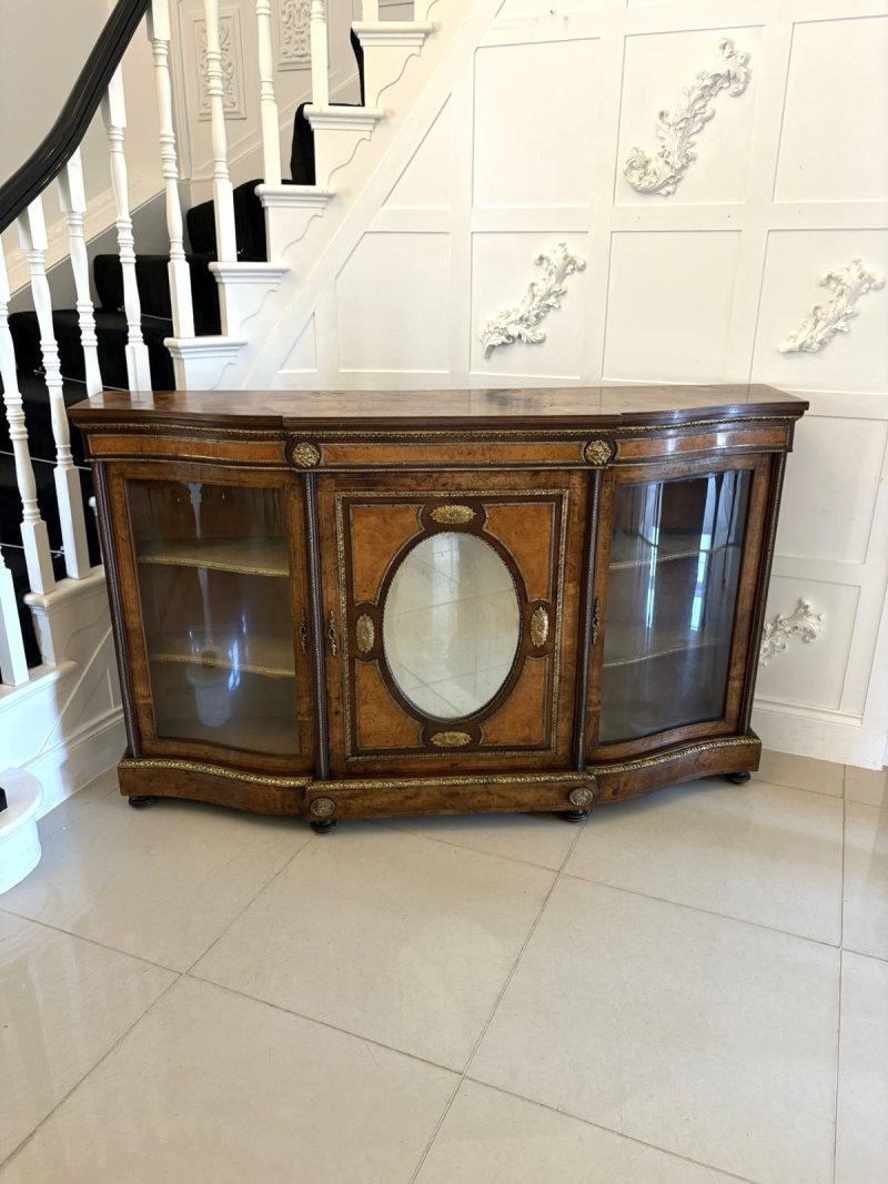 Outstanding Quality Antique Victorian Burr Walnut Ormolu Mounted Credenza